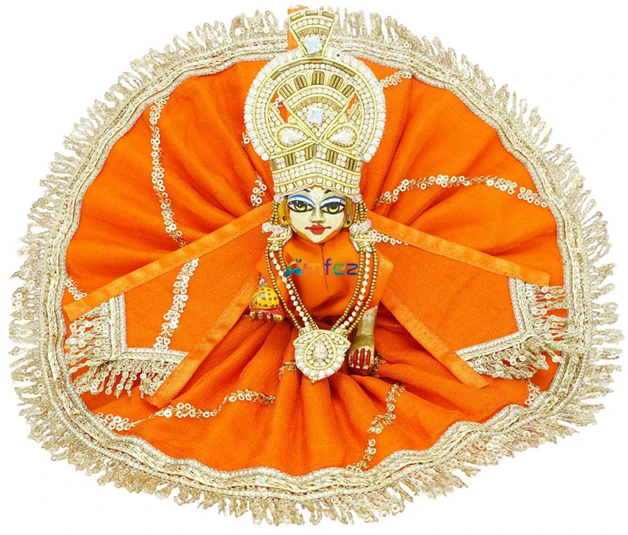 Amfez Orange Sitara Embroidery Lace Work Laddu Gopal Dress