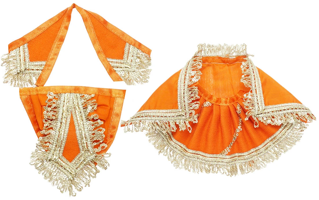 Amfez Orange Sitara Embroidery Lace Work Laxmi Ganesh Dress