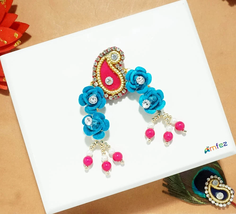 Designer Sky Blue Stone Pearl Beads Chandrika