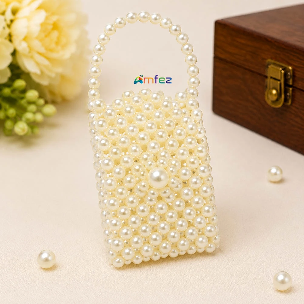 Beautiful White Premium Pearl Beads Work Purse
