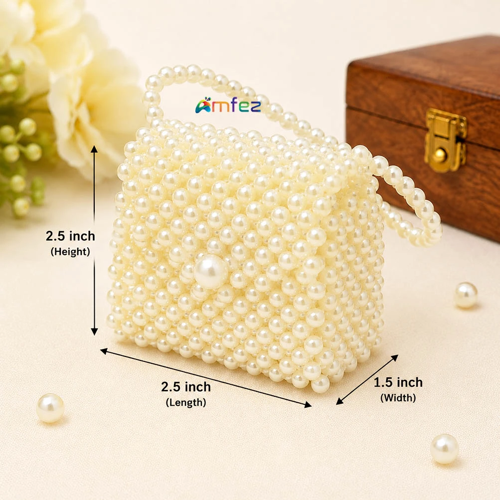 Beautiful White Premium Pearl Beads Work Purse