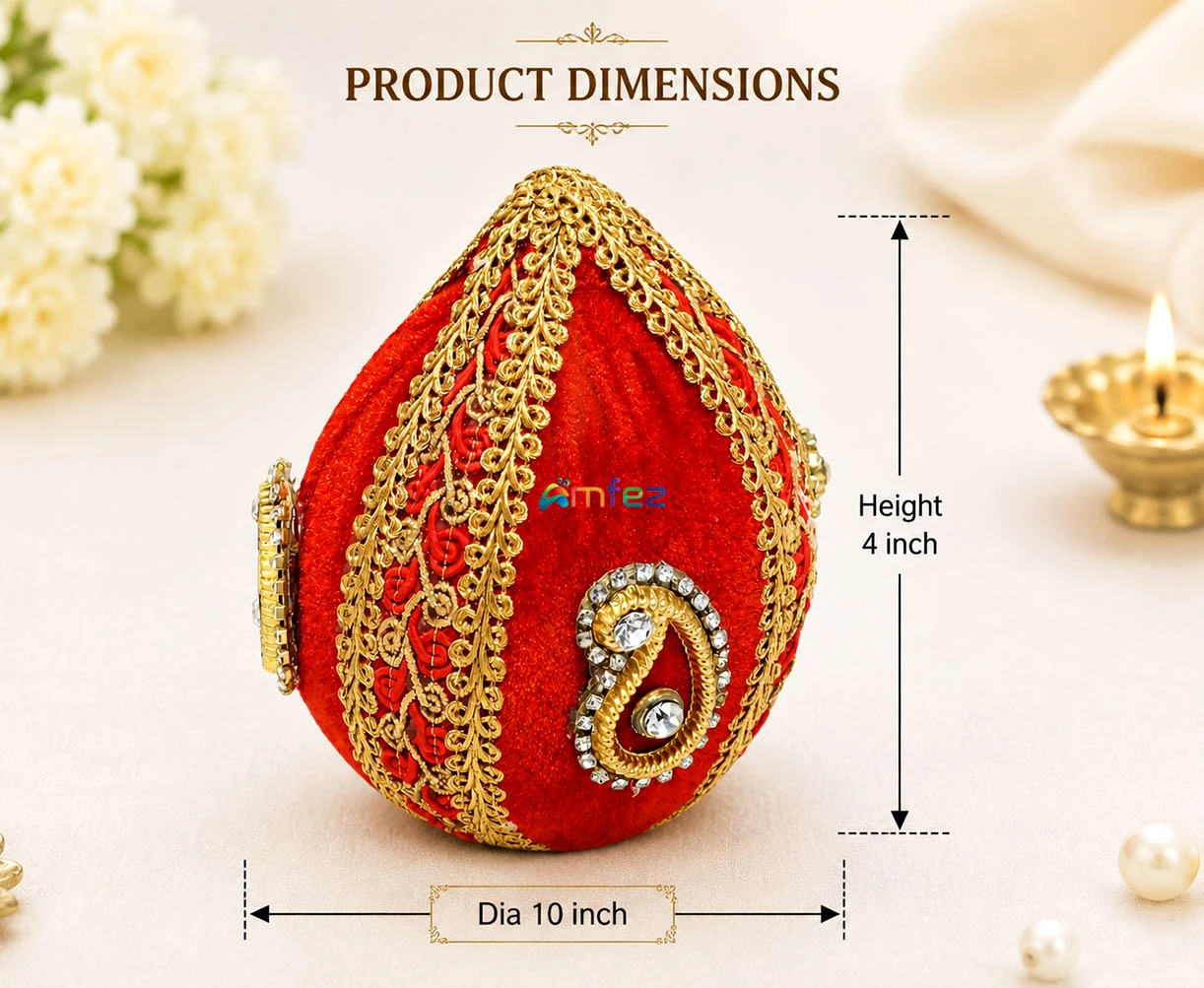 Red Decorative Patch Lace Work Pooja Nariyal