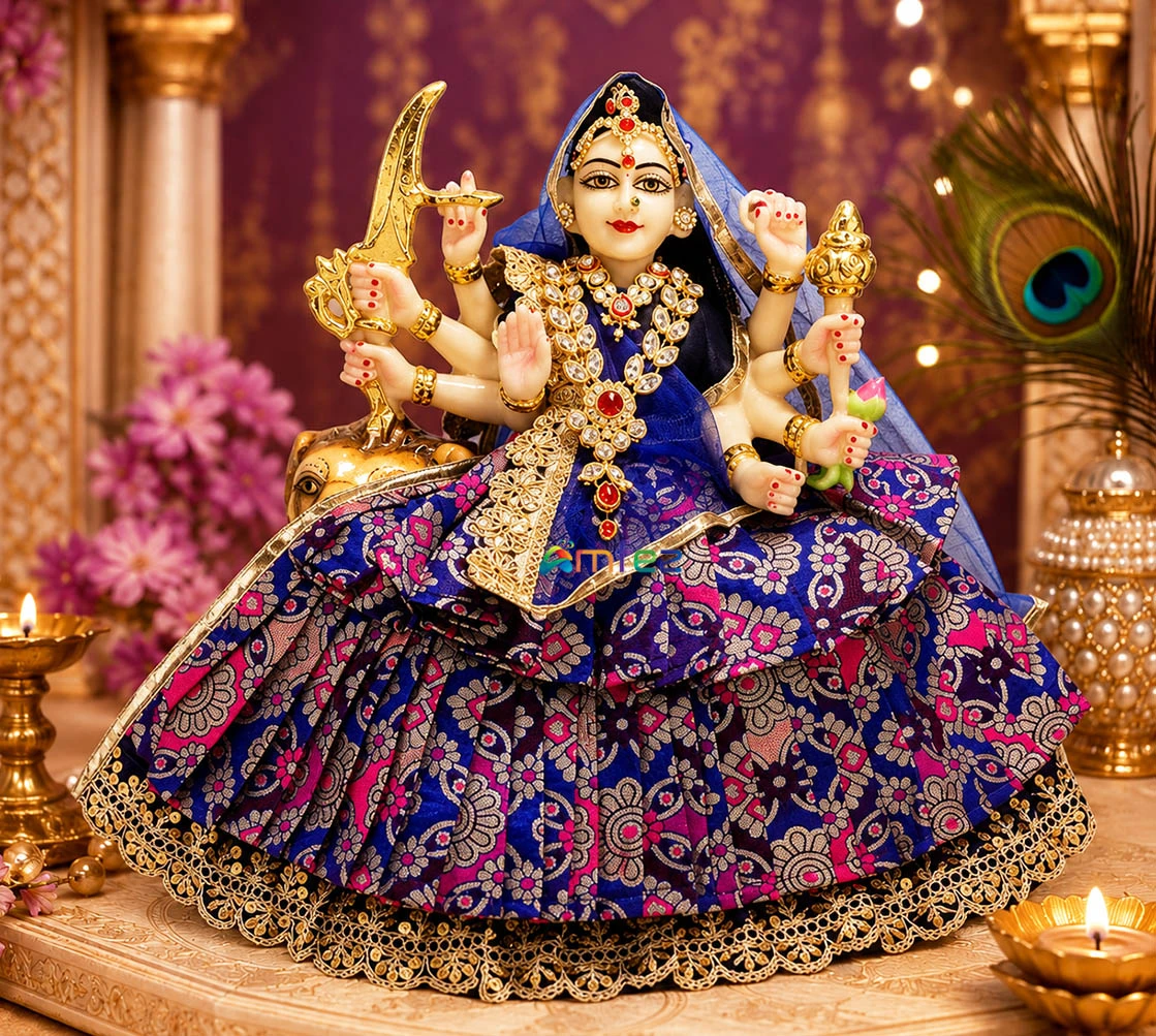 Designer Blue Embroidery Lace Work Durga Ji Dress