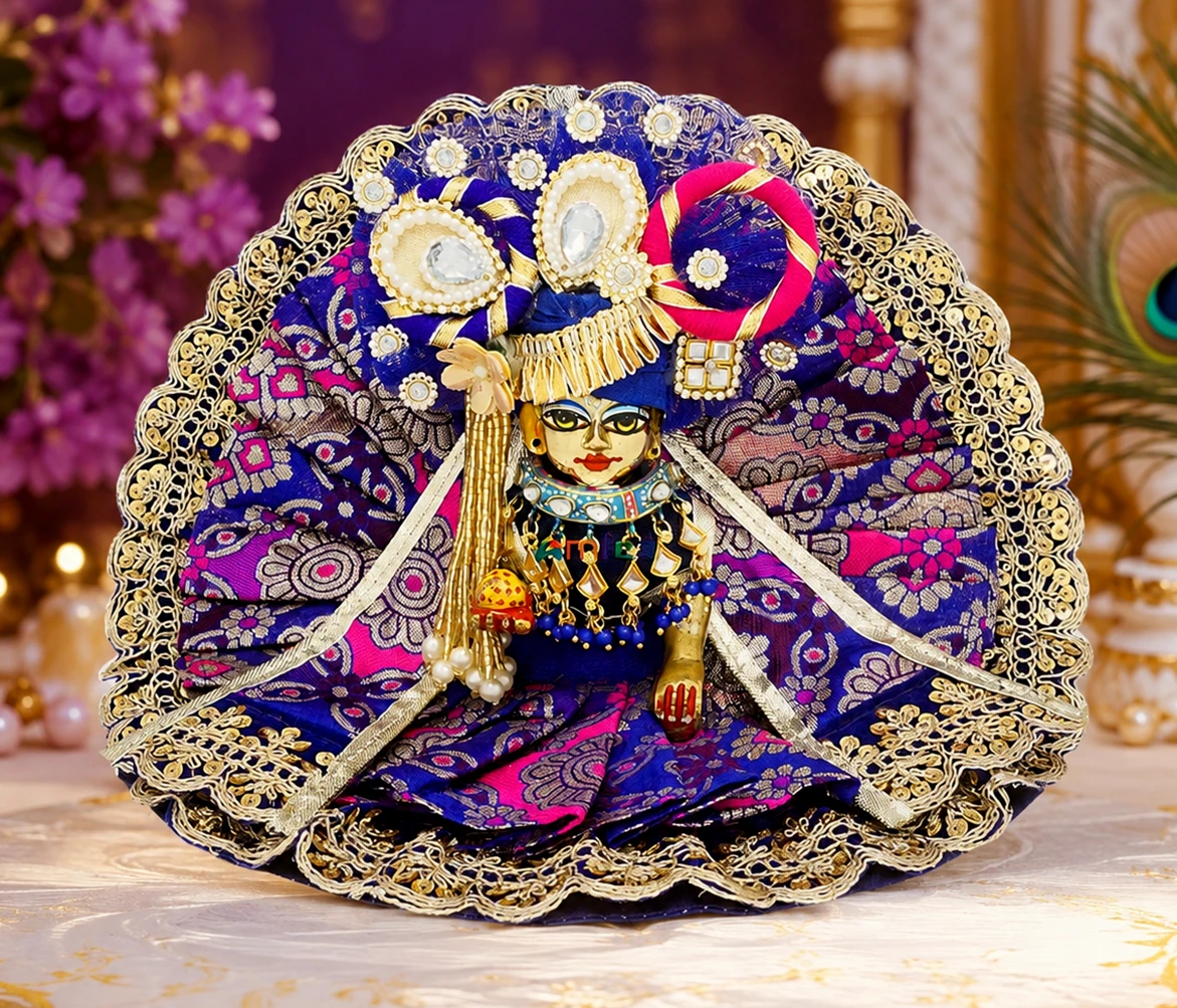 Designer Blue Embroidery Lace Work Laddu Gopal Dress