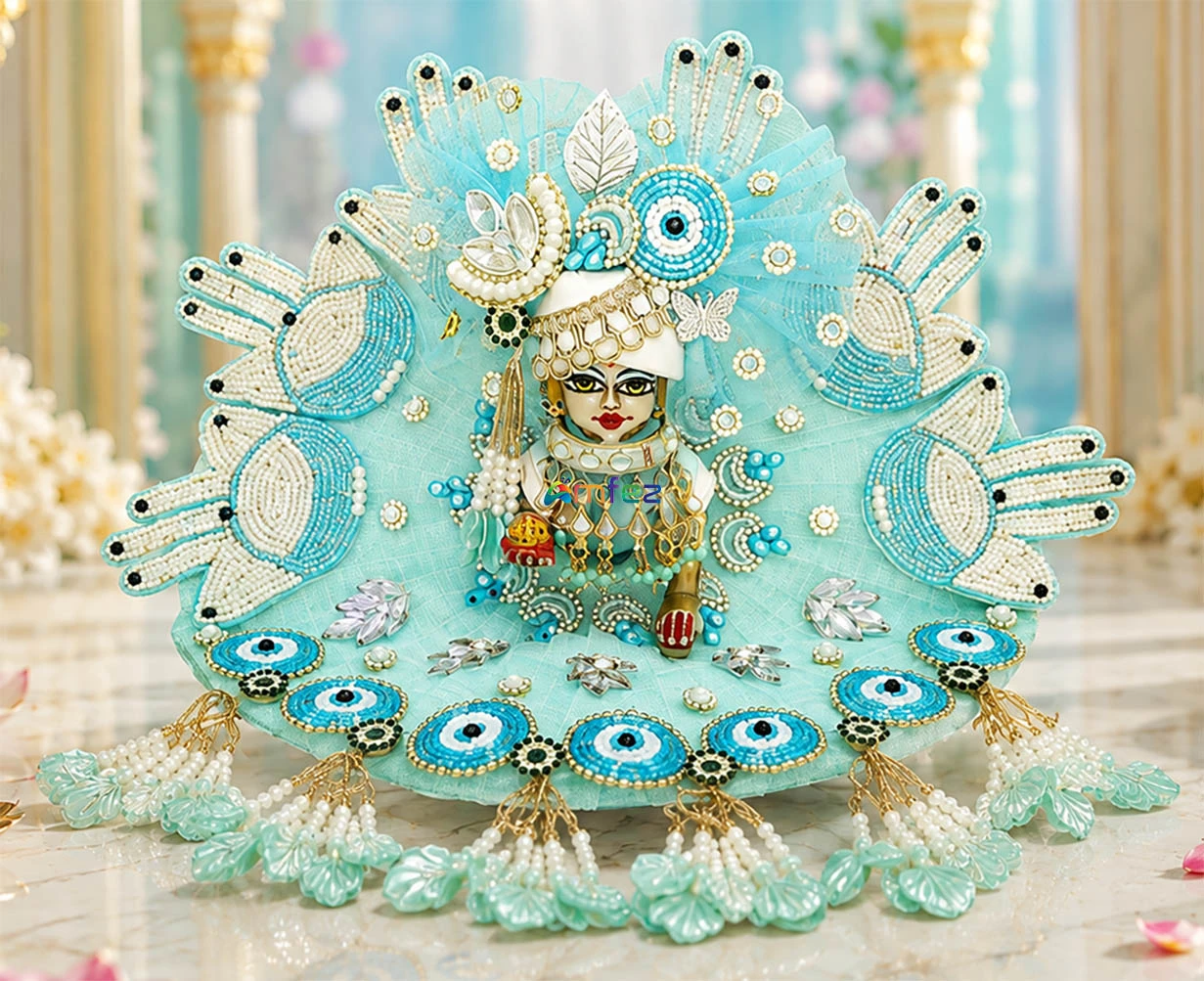 Designer Sea Green Embroidery Evil Eye Patch Work Laddu Gopal Dress