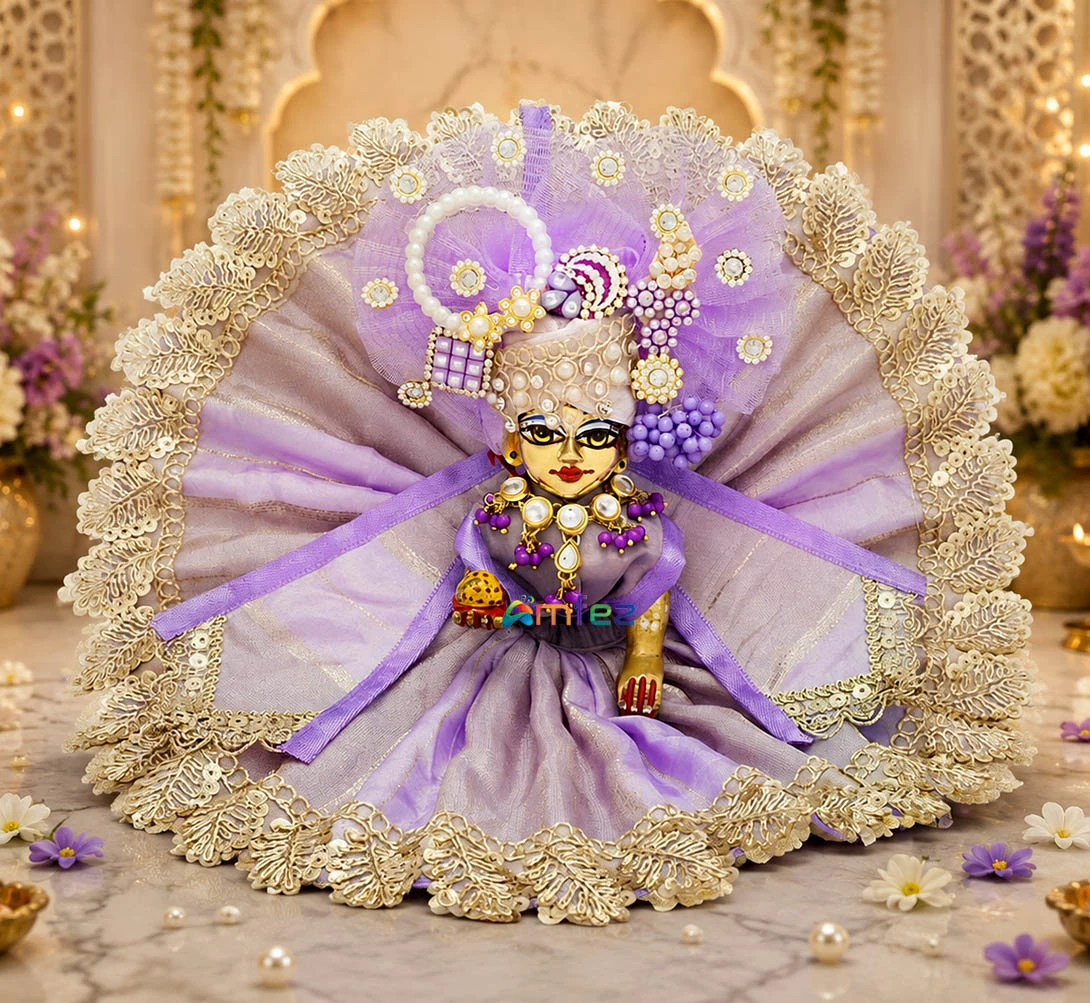 Amfez Purple Embroidery Lace Work Laddu Gopal Dress