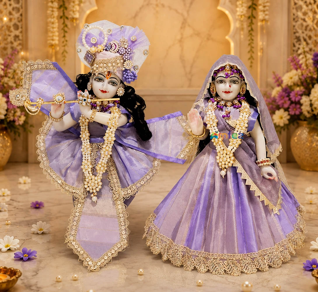 Amfez Purple Embroidery Lace Work Radha Krishna Dress