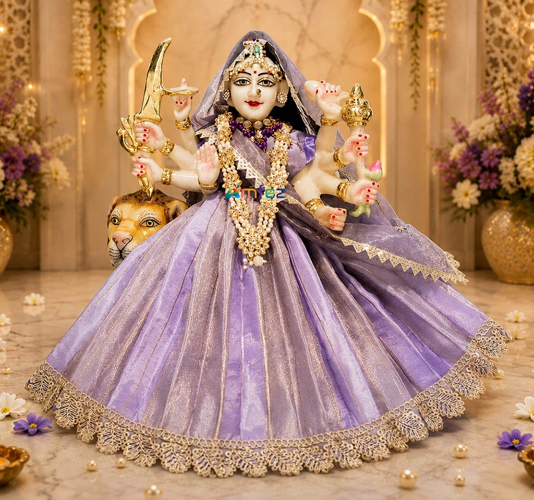 Amfez Purple Sitara Embroidery Lace Work Durga Ji Dress