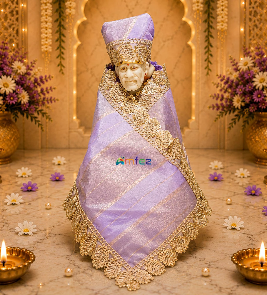 Amfez Purple Embroidery Lace Work Sai Baba Dress