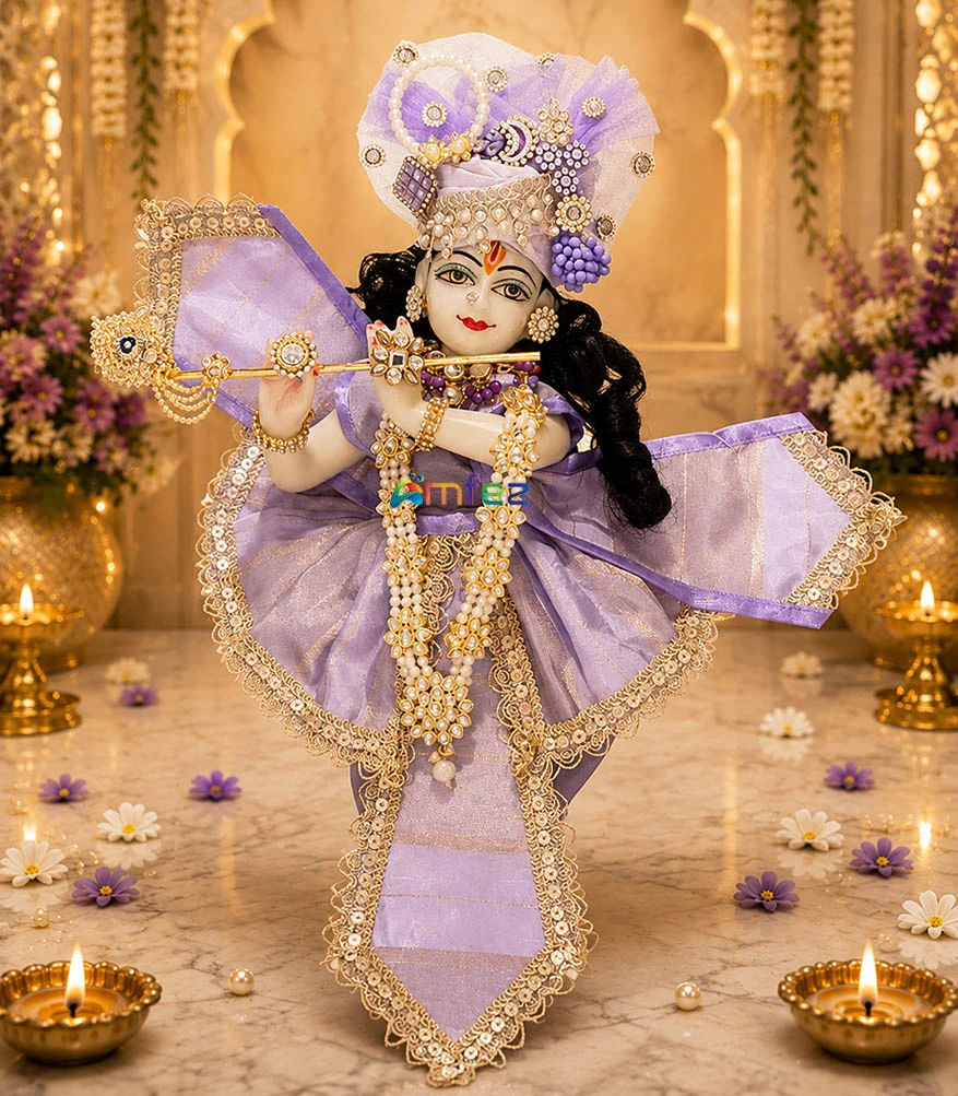 Amfez Purple Embroidery Lace Work Krishna Dress