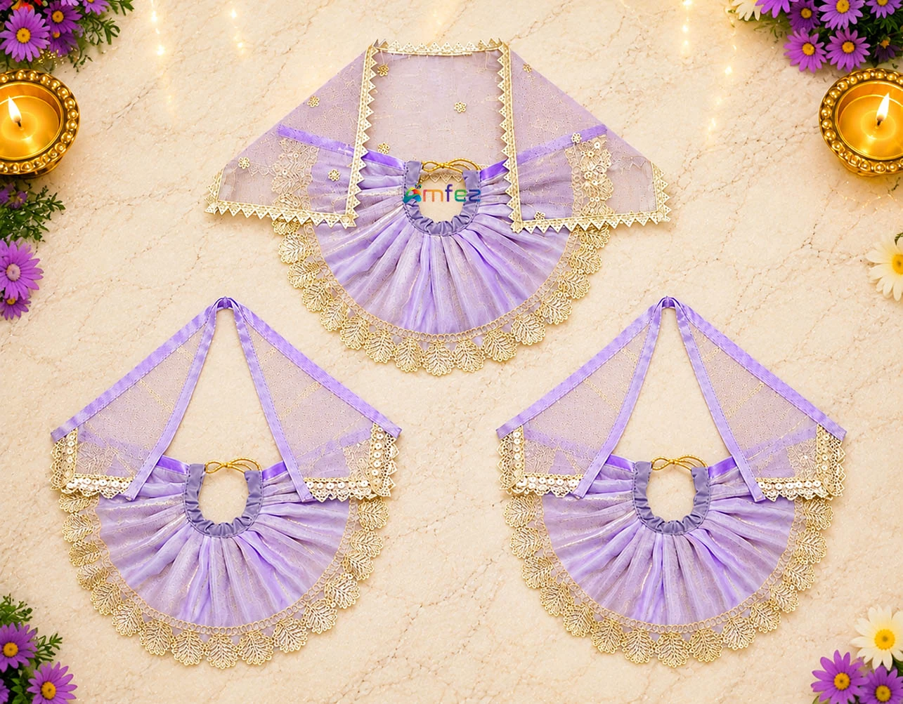 Amfez Purple Embroidery Lace Work Jagannath Ji Dress