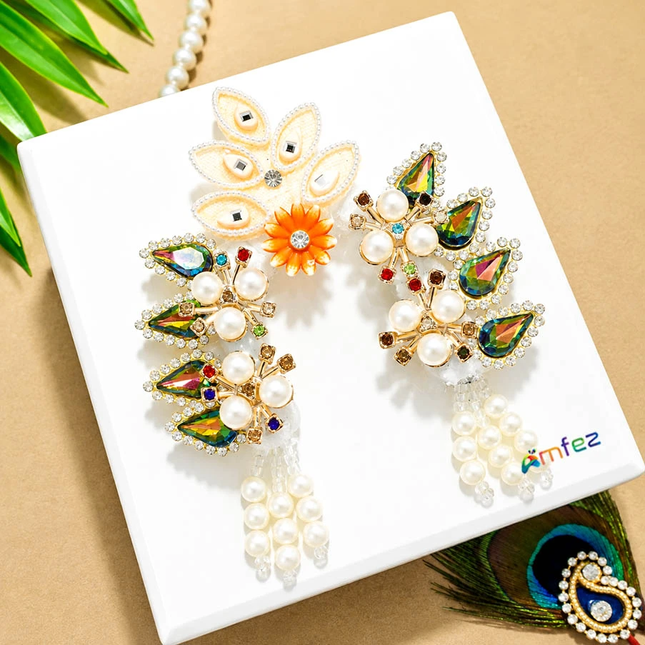 Designer Peach Multi Stone Pearl Beads Work Chandrika