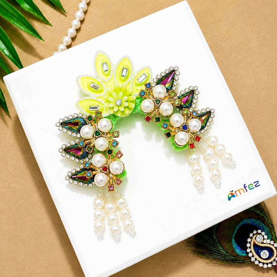 Designer Parrot Green Multi Stone Pearl Beads Work Chandrika