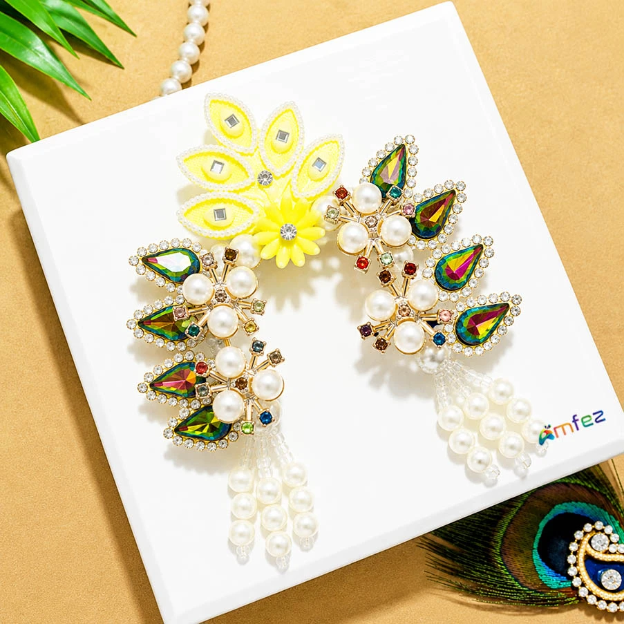 Designer Yellow Multi Stone Pearl Beads Work Chandrika