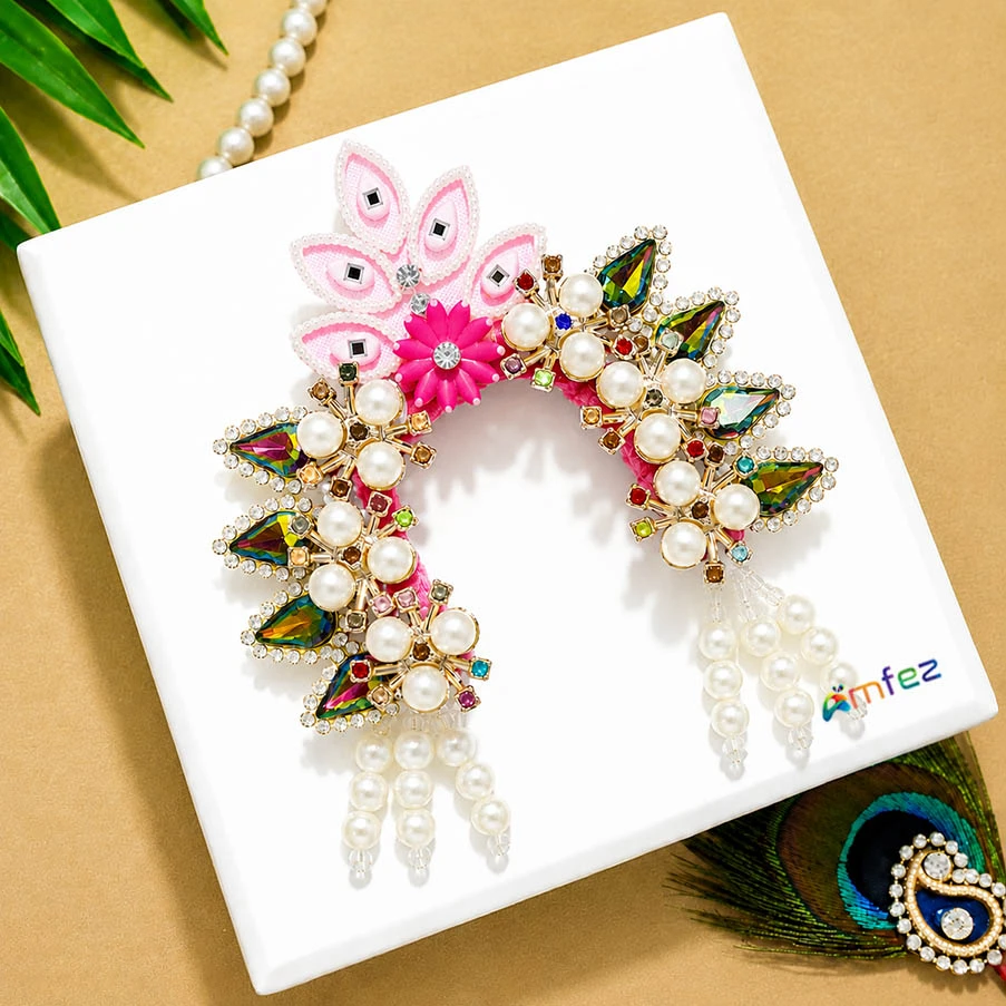 Designer Pink Multi Stone Pearl Beads Work Chandrika