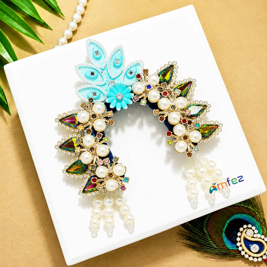Designer SkyBlue Multi Stone Pearl Beads Work Chandrika