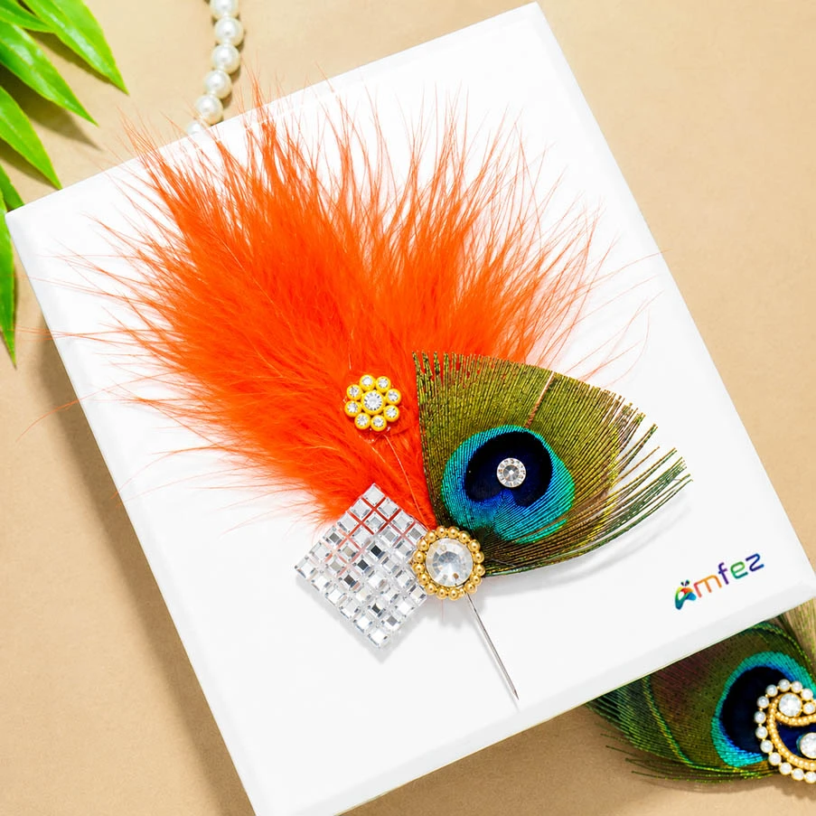 Designer Red Stone Pearl Peacock Feather Work Kalangi (Large )