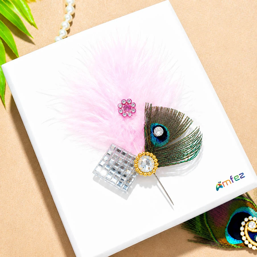 Designer Pink Stone Pearl Peacock Feather Work Kalangi (Large )