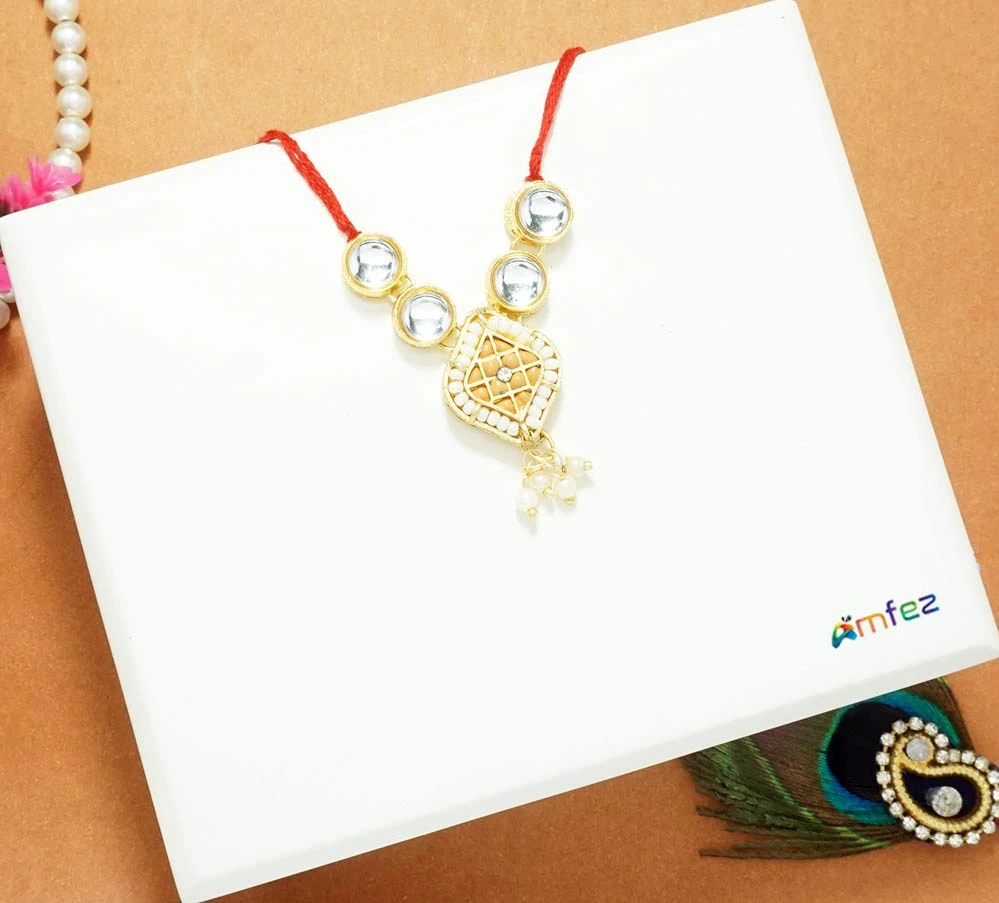 Peach Kundan Pearl Beads Necklace ( 1.5 Inch )