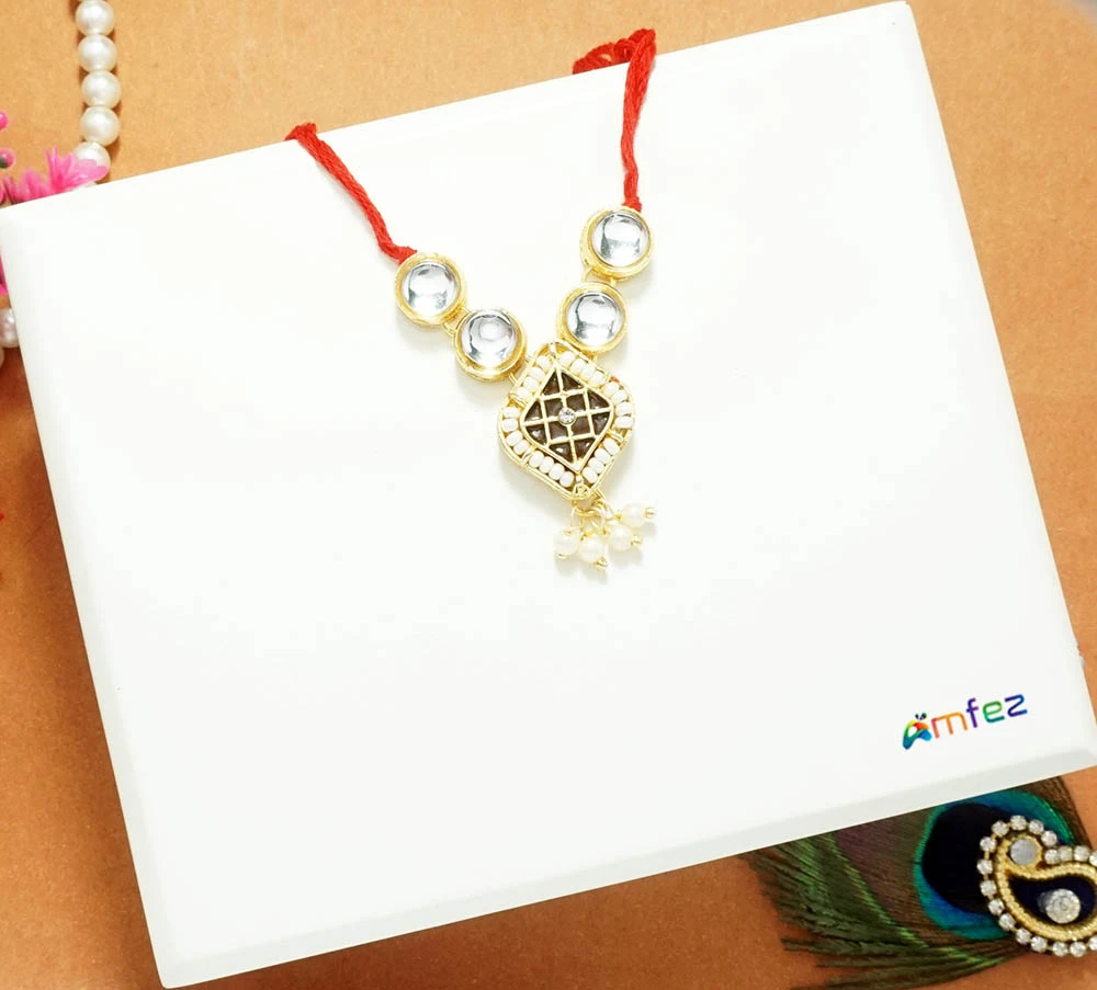 Blue Kundan Pearl Beads Necklace ( 1.5 Inch )