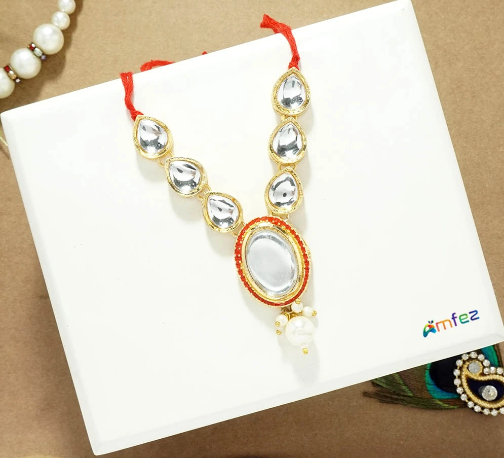 Red Heavy Kundan Meena Pearl Beads Necklace ( 3 Inch )