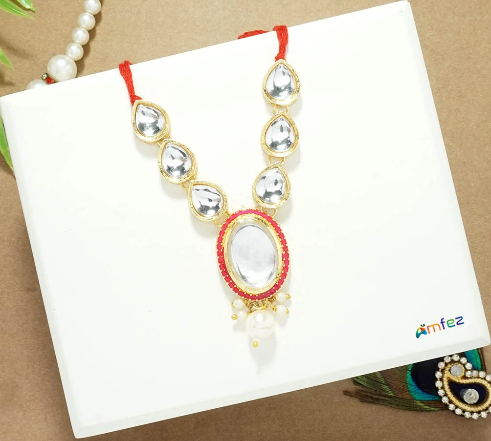 Pink Heavy Kundan Meena Pearl Beads Necklace ( 3 Inch )