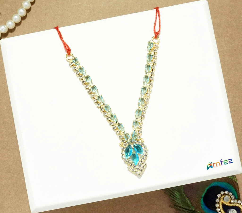 Golden SkyBlue CZ Stone Work Necklace