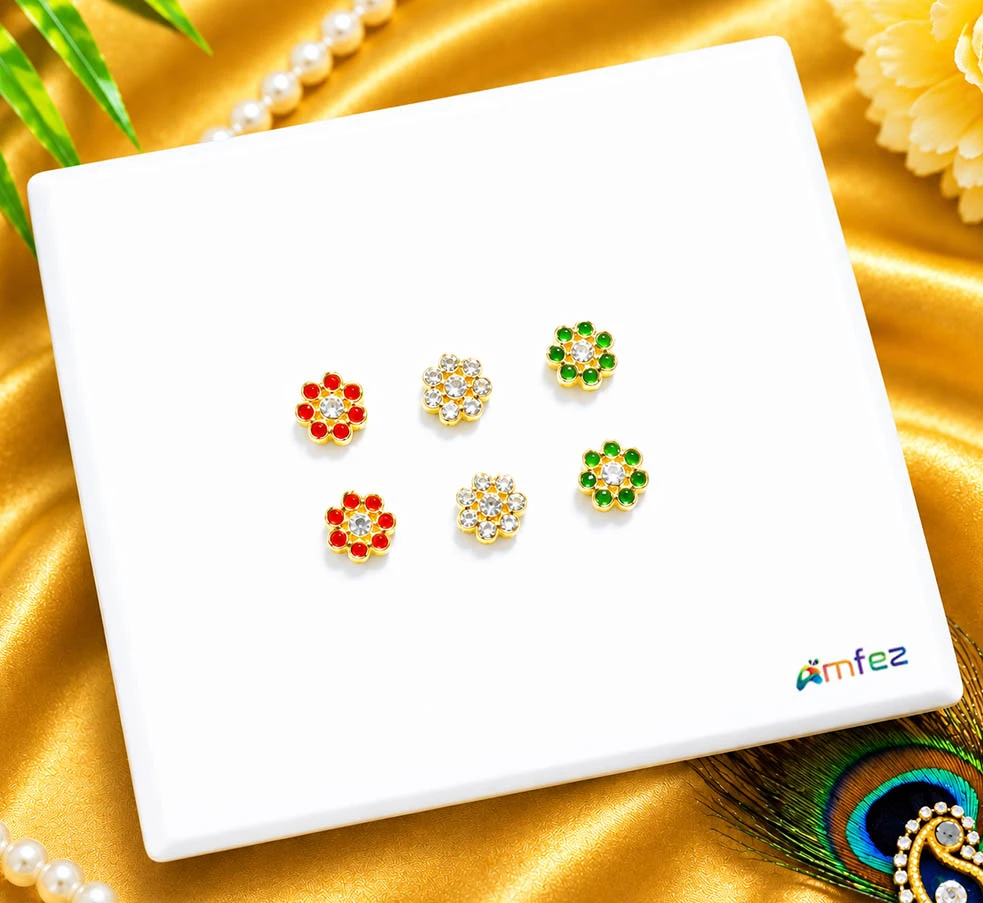 A Pair of Three Multi CZ Stone Work Pasting Ear Rings ( Medium )