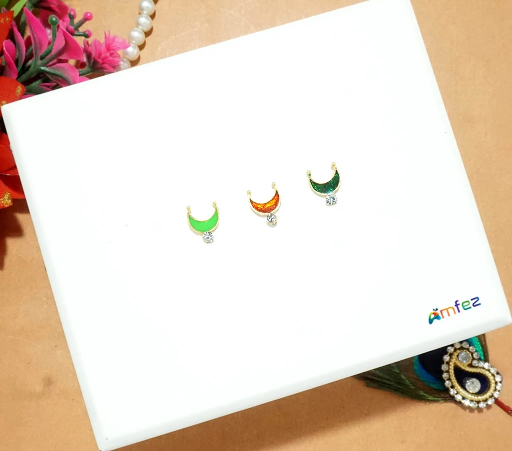 A Pack of Three Multi Stone Meena Work Moon Tilak