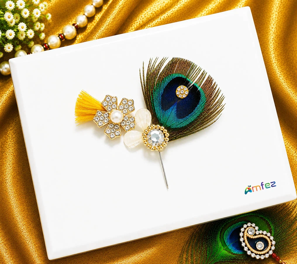 Designer Multi Stone Peacock Feather Work Kalangi (Medium)