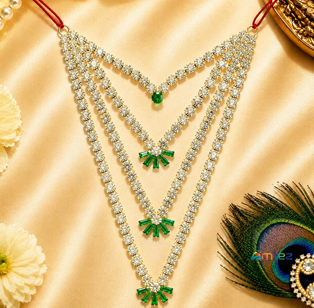 Beautiful Green & White CZ Stone Work Necklace ( 5 Inch )