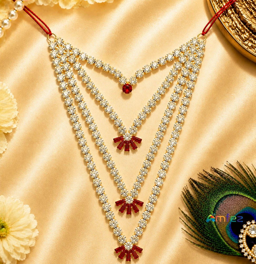Beautiful Red & White CZ Stone Work Necklace ( 5 Inch )