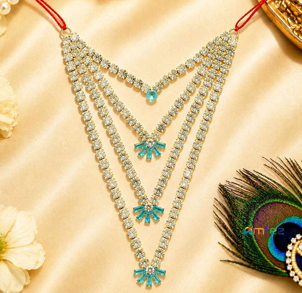 Beautiful SkyBlue & White CZ Stone Work Necklace ( 5 Inch )
