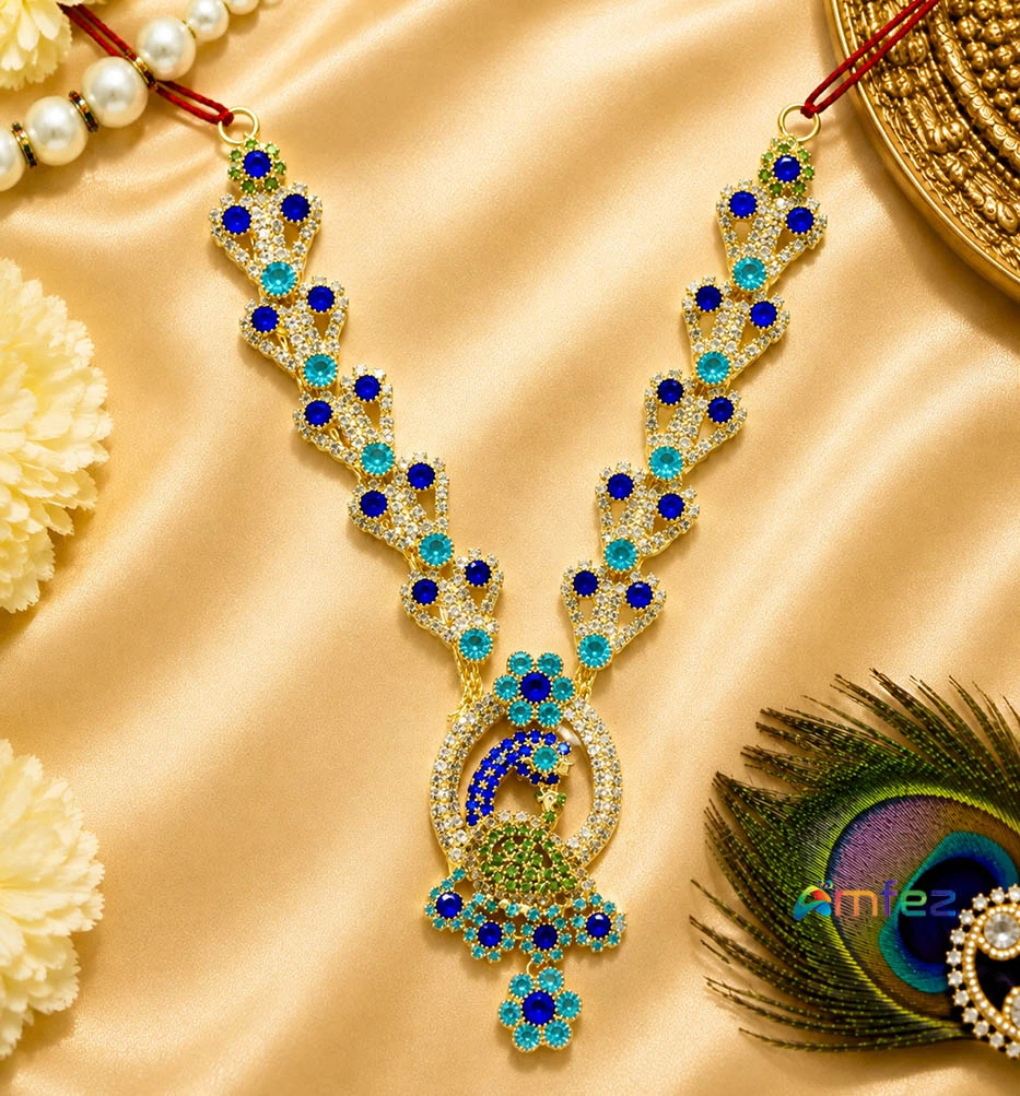 Beautiful Blue Peacock CZ Stone Work Necklace ( 5.5 Inch )