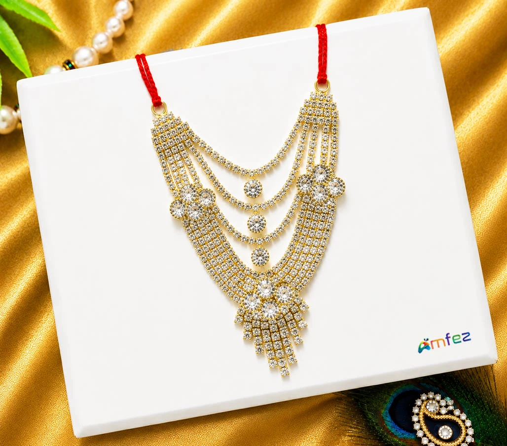White Multi Stone Layers Work Necklace ( 3 Inch )