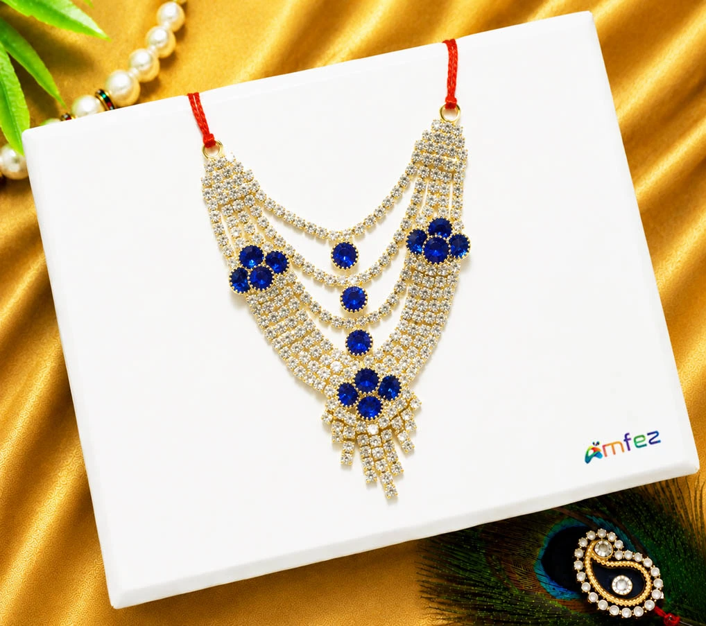 Blue Multi Stone Layers Work Necklace ( 3 Inch )