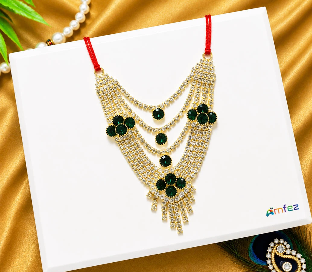 Green Multi Stone Layers Work Necklace ( 3 Inch )