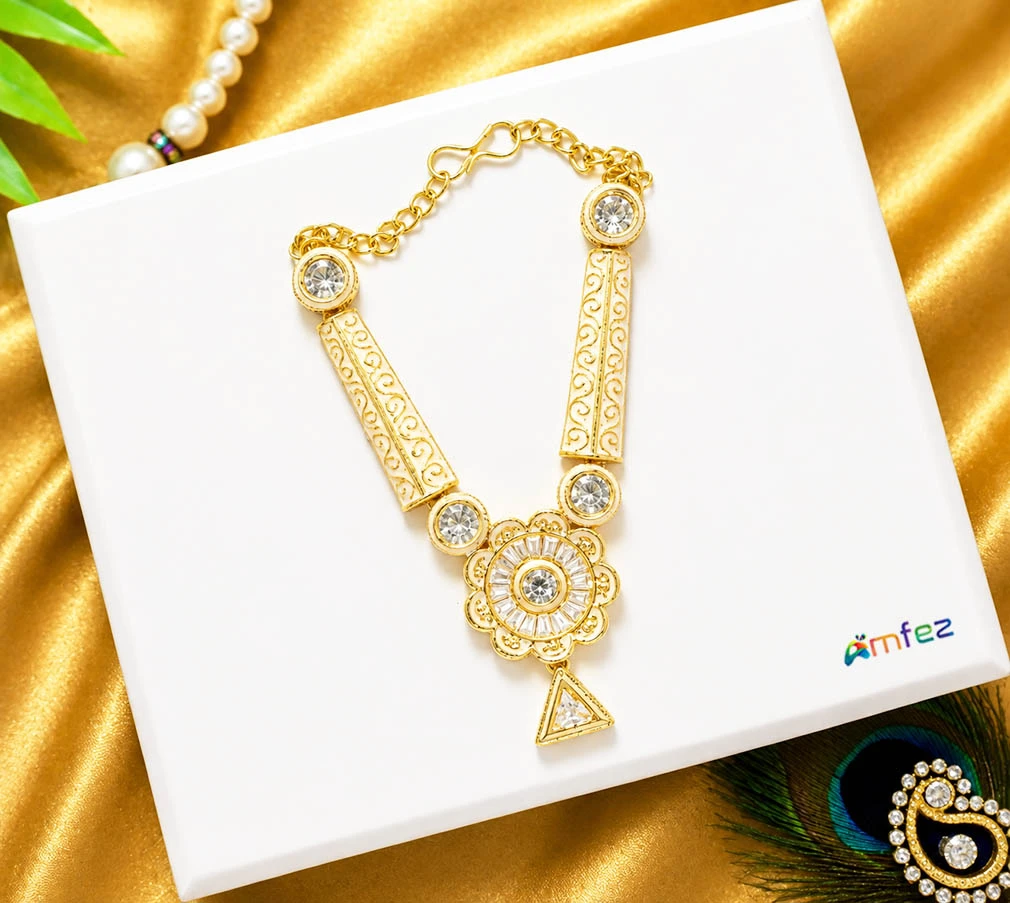 Peach AD Stone Meena Work Necklace ( 3 Inch )