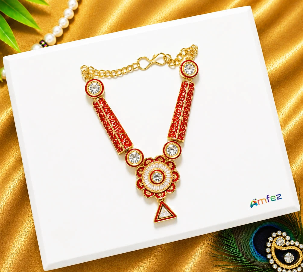 Red AD Stone Meena Work Necklace ( 3 Inch )