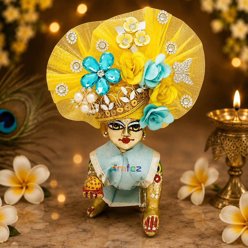 Designer SkyBlue & Yellow Heavy Stone Patch Work Pugdi