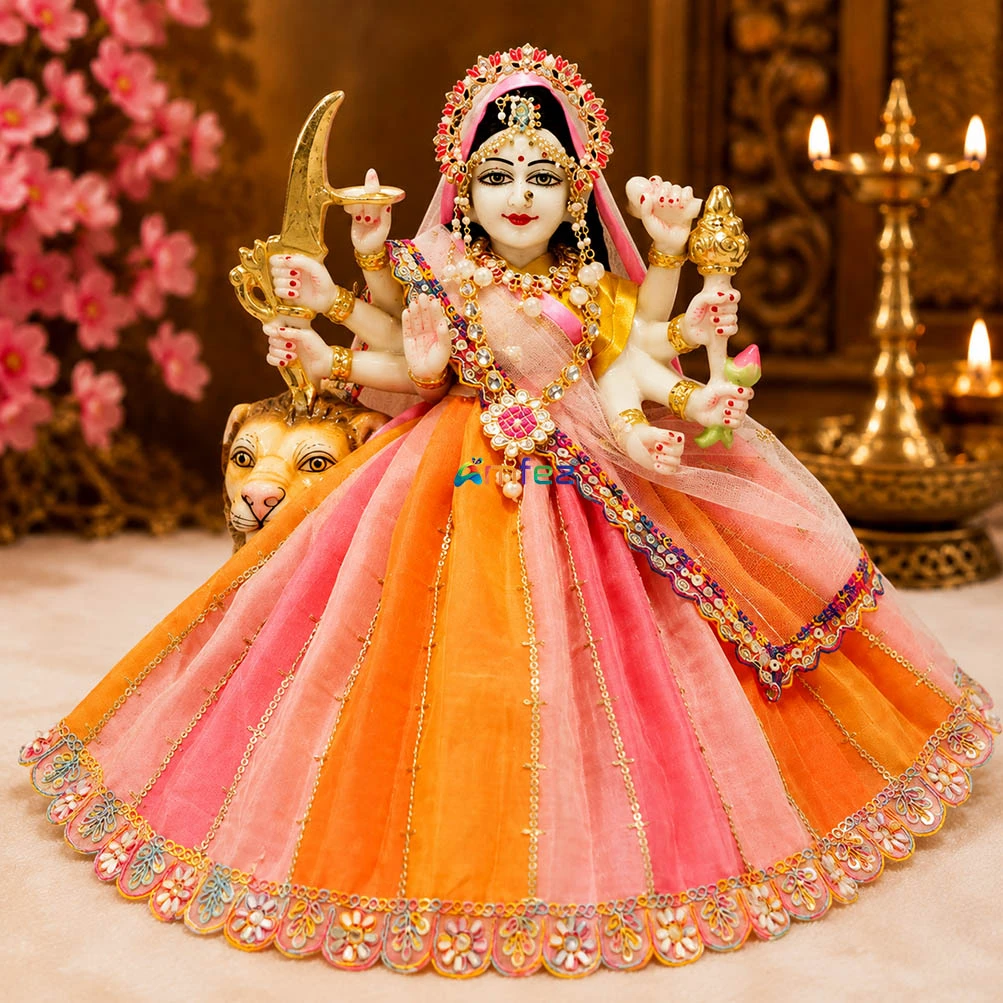 Amfez Multi Sitara Embroidery Lace Work Durga Ji Dress