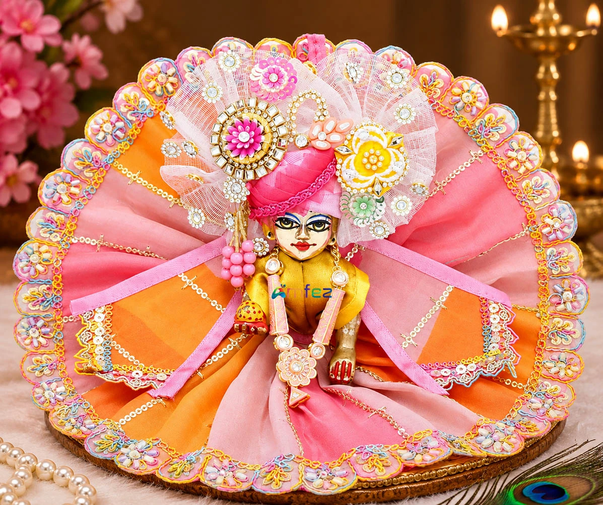 Amfez Multi Embroidery Lace Work Laddu Gopal Dress