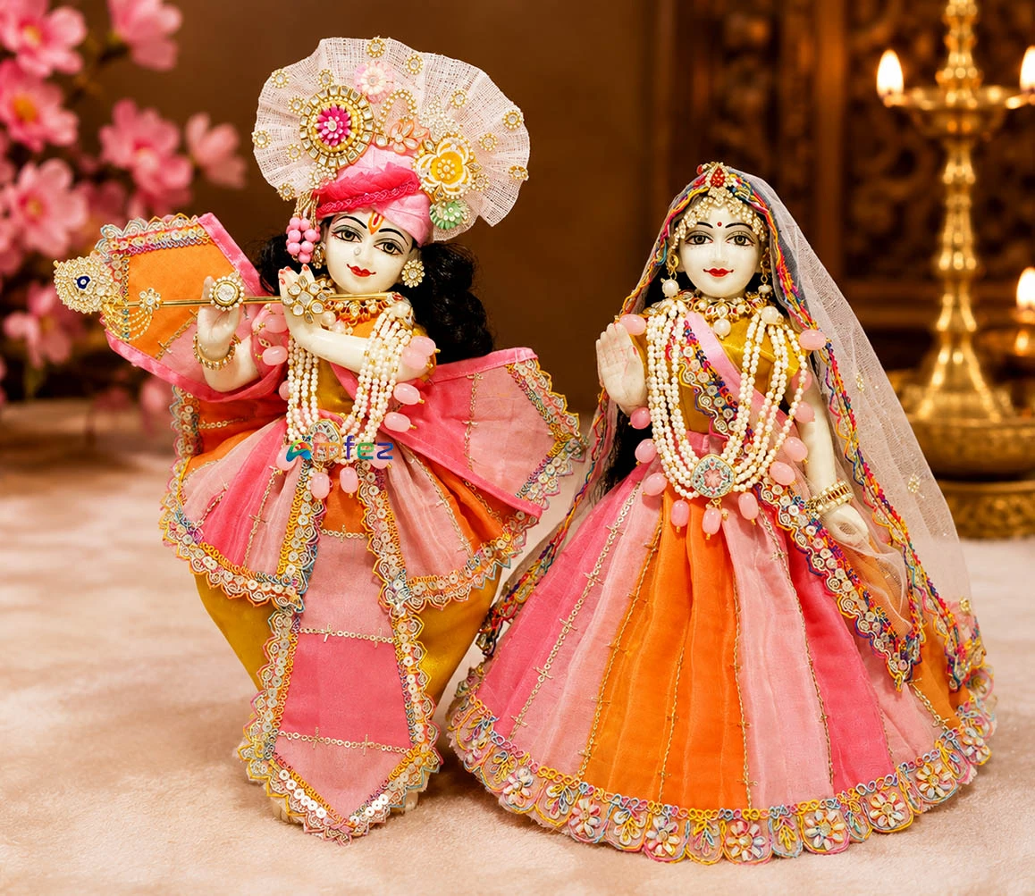 Amfez Multi Embroidery Lace Work Radha Krishna Dress