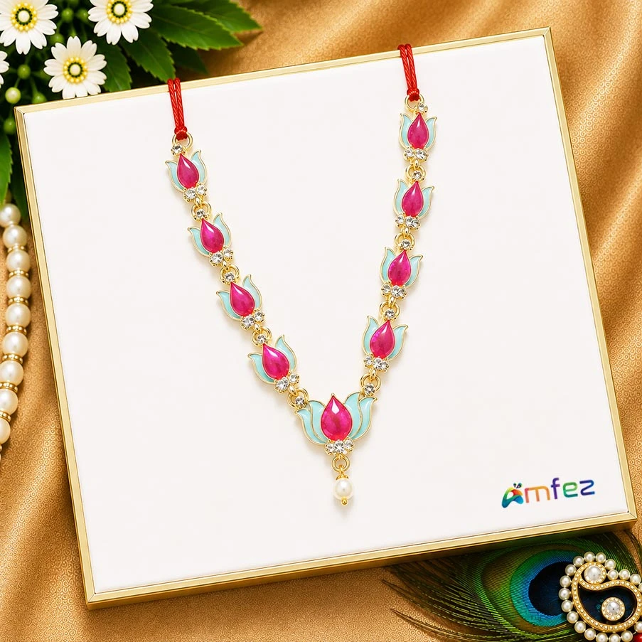 Beautiful Rani Skyblue Stone Meena Work Necklace ( 3 Inch )