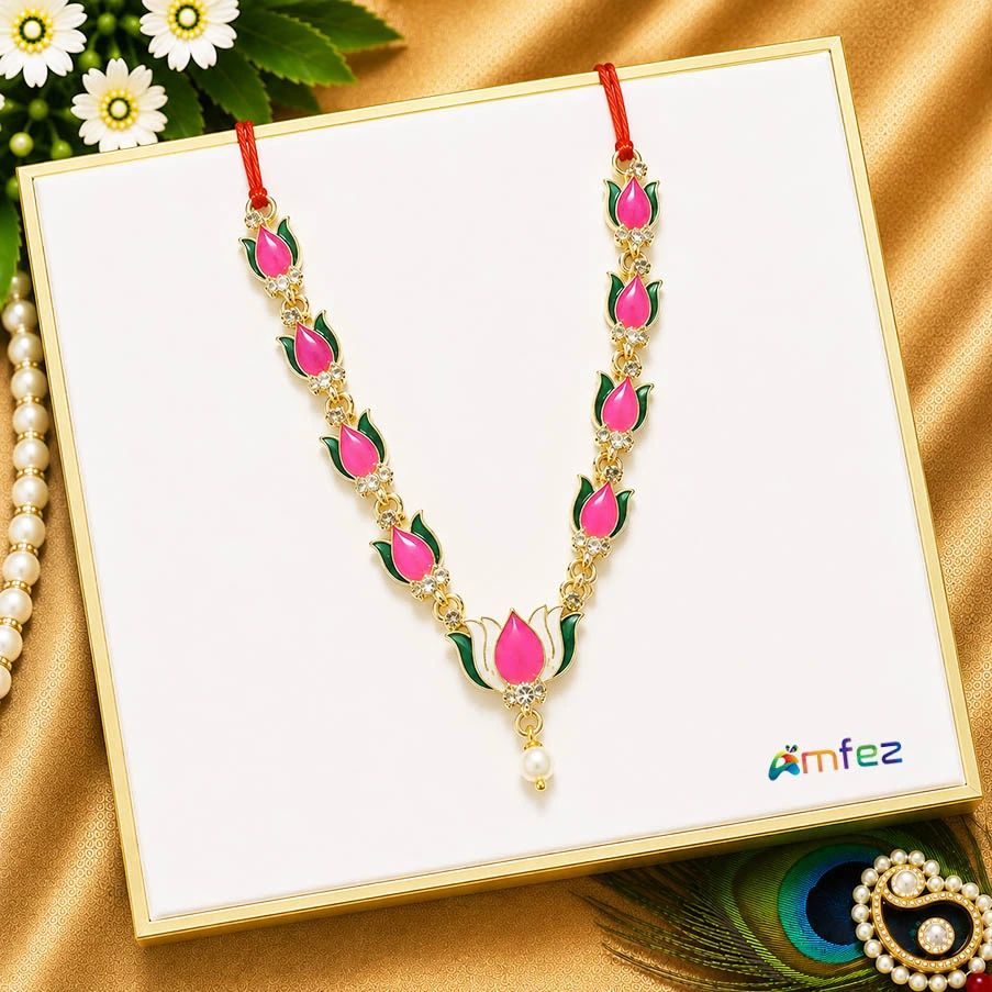 Beautiful Rani Green Stone Meena Work Necklace ( 3 Inch )