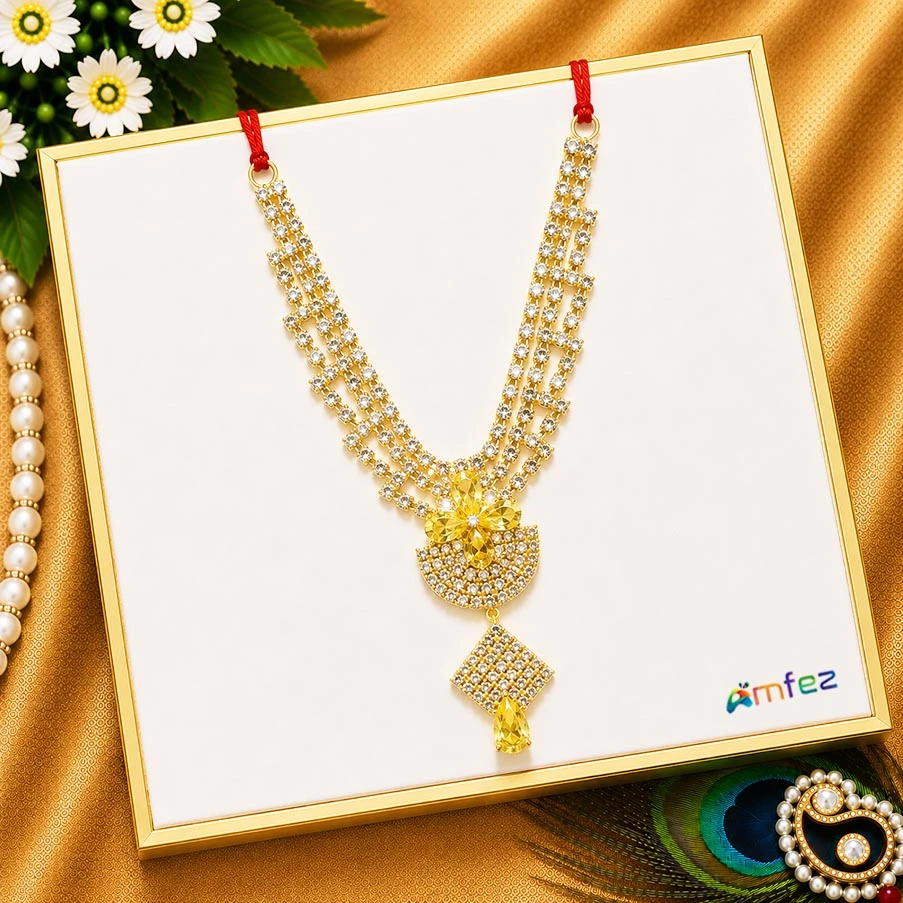 Beautiful Yellow & White Stone Work Necklace ( 3.5 Inch )