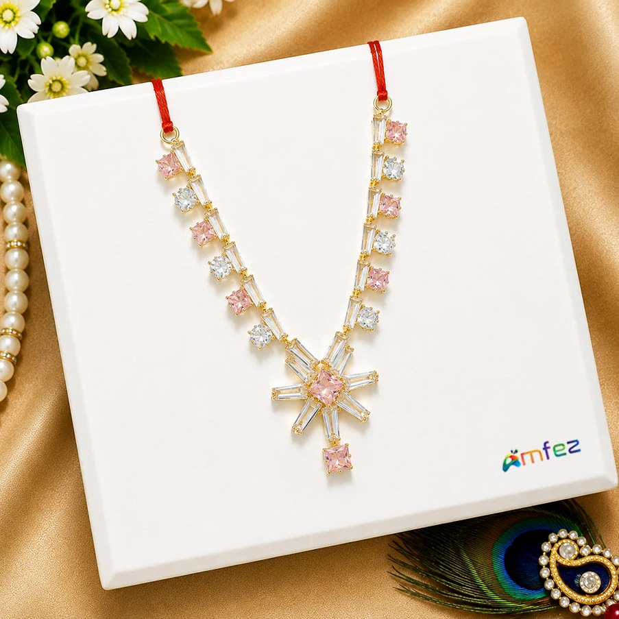 Beautiful Pink AD Stone Work Necklace ( 2.5 & 3 Inch )