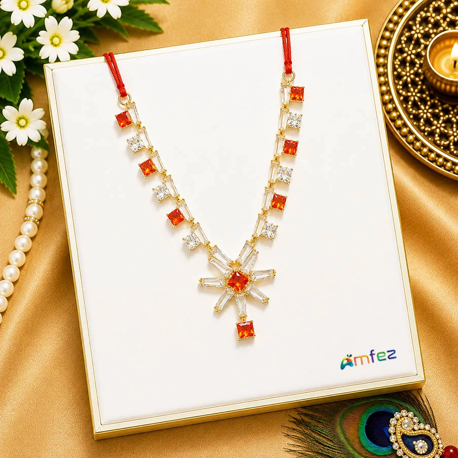 Beautiful Red AD Stone Work Necklace ( 2.5 & 3 Inch )