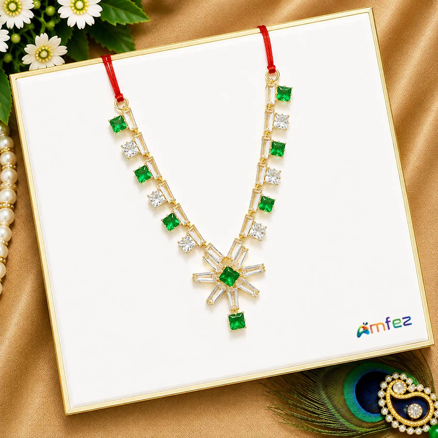 Beautiful Green AD Stone Work Necklace ( 2.5 & 3 Inch )
