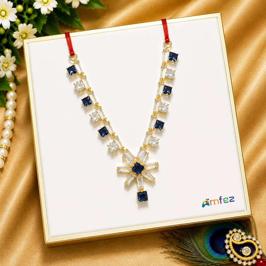 Beautiful Blue AD Stone Work Necklace ( 2.5 & 3 Inch )